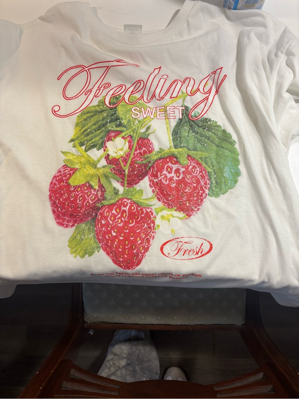 No Boundaries White Tee with Pink-Red Strawberry Graphic